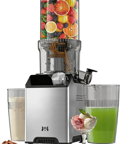 Cold Press Juicer, Wide Feed Chute Juicer Machines, Stainless Steel Slow Masticating Juicers Easy to Clean, Vegetables & Fruits Juice