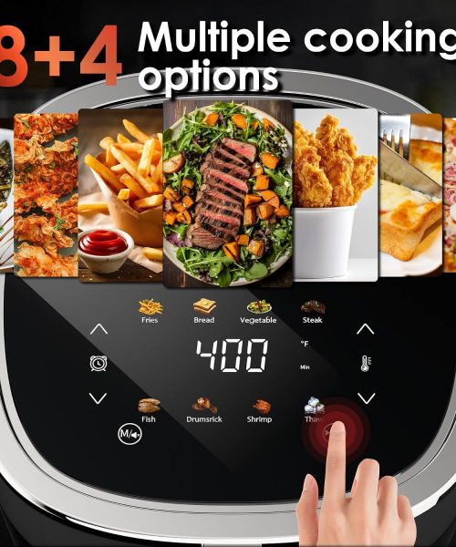 Compact Air Fryer, 9-in-1 with Smart Digital Color TouchScreen Air Fryers, View Window, Air Fry, Roast, Bake,Reheat, Dehydrate, 12 Presets